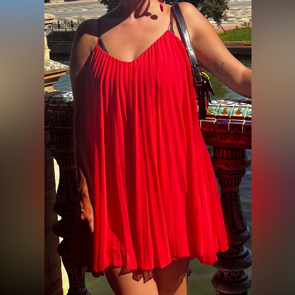 Halston Heritage Red Pleated Maxi Dress